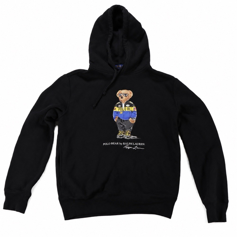 Polo Ralph Lauren F1 Grand Prix Racing Bear Hoodie Black Mens Small S Pullover